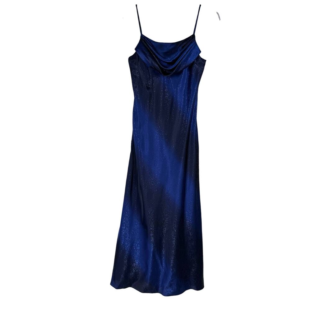 VTG JUMP‎ | Blue Ombre Striped Sparkle Draped Neck Maxi 90s Dress| Women's 13/14